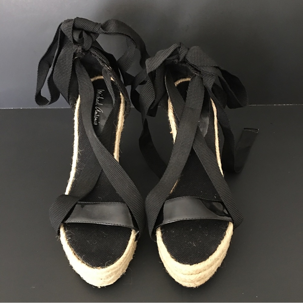 Michael Antonio Braided Jute Wedge Cross Ankle Strap Sandals 7.5 Open Toe